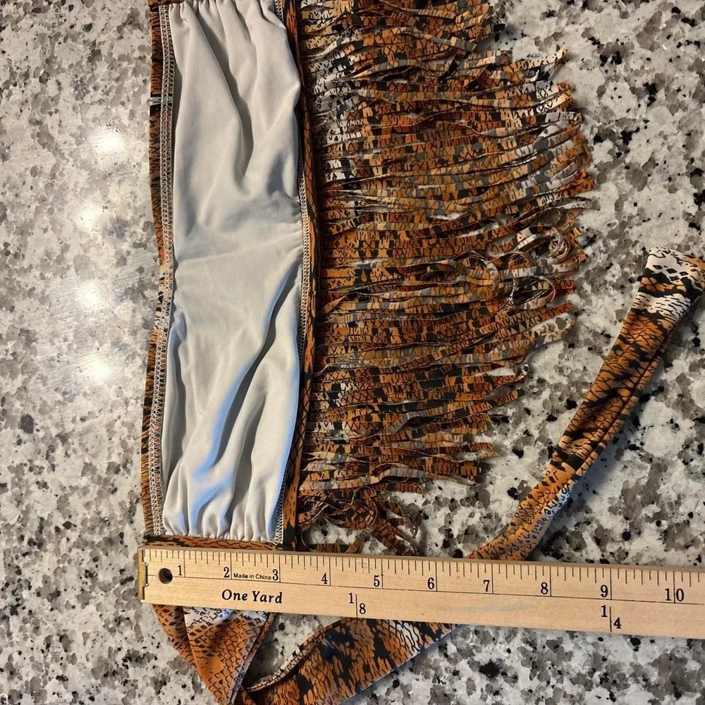 Fringe Bandeau Bikini Top Animal Print Strapless L*Space 🌿